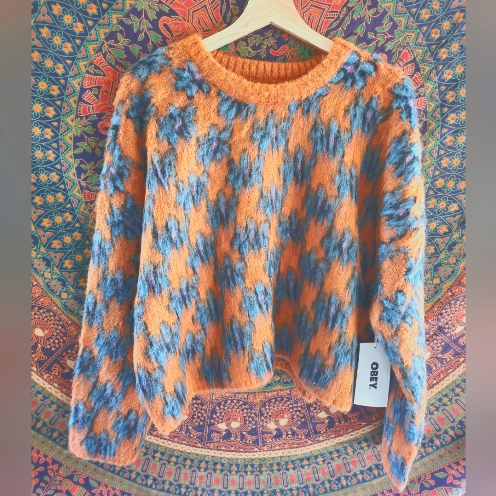Obey fuzzy floral sweater